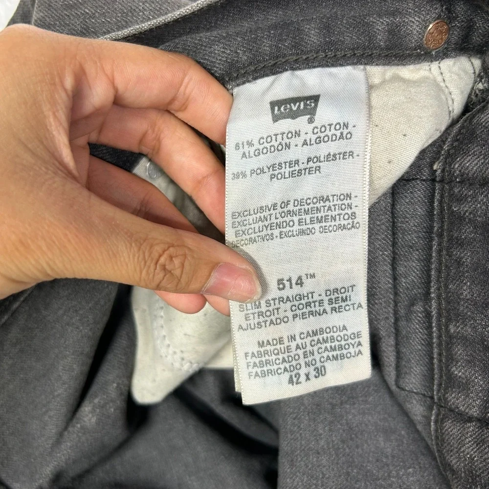 Levi's 514 Slim Straight Jeans Men's Gray Denim‎ Pockets Classic Zip Fly - 42X30
